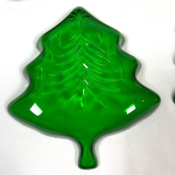 Green Holiday Christmas Tree Snack Candy Nut Dish Bowl Plastic 13 Pc Set Vintage - Picture 13 of 16
